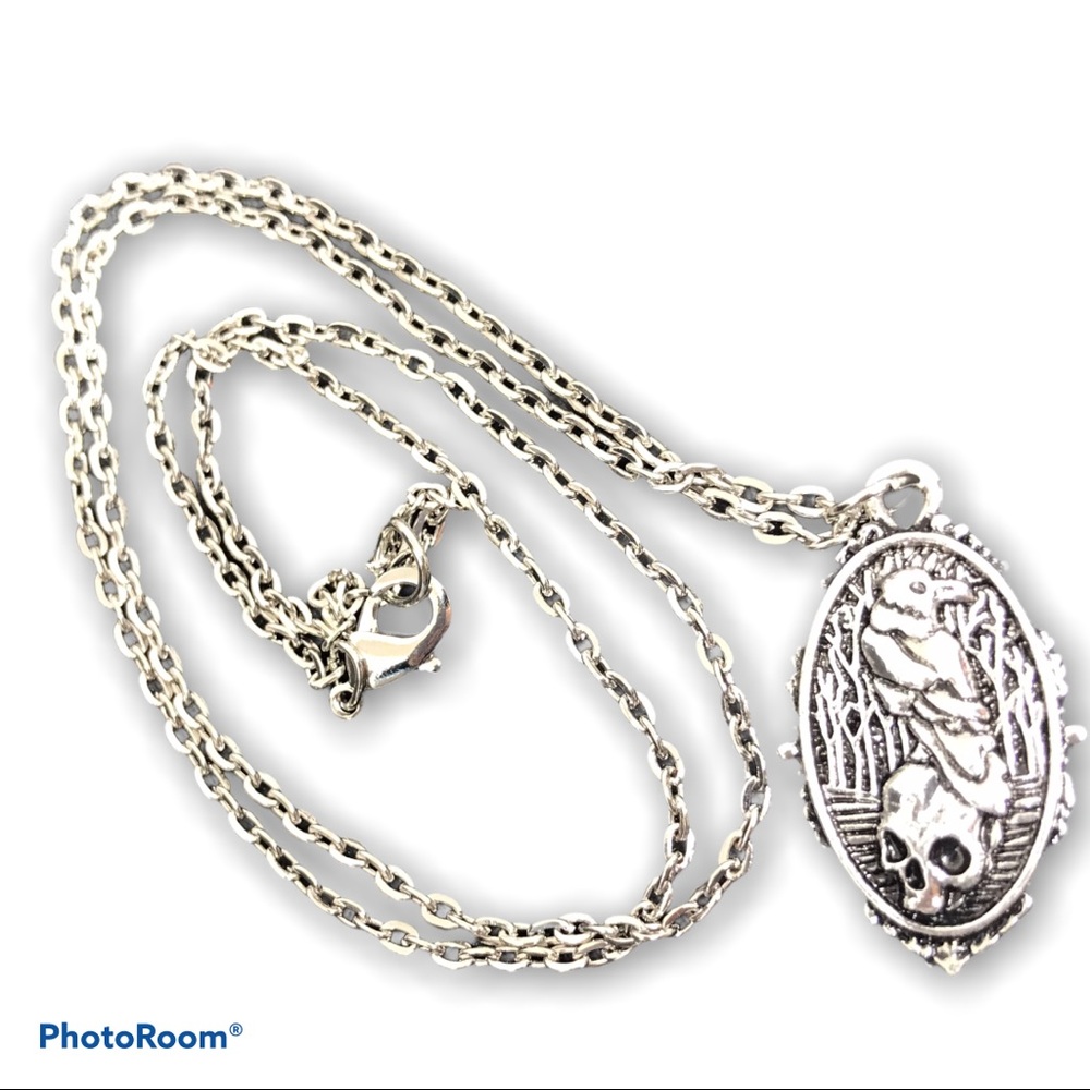 Poe Memento Mori Raven and Skull Necklace goth new - Picture 3 of 3